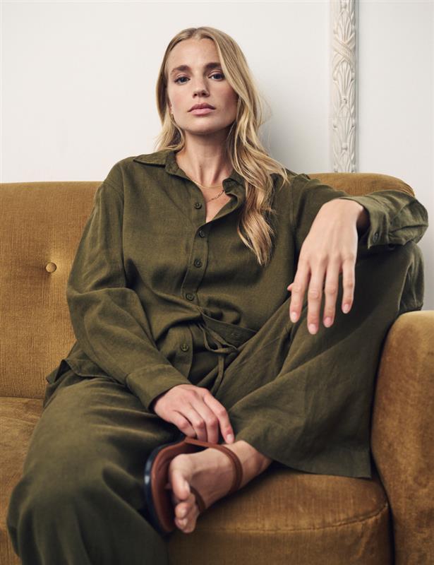 Green Linen-Blend Shona Trousers