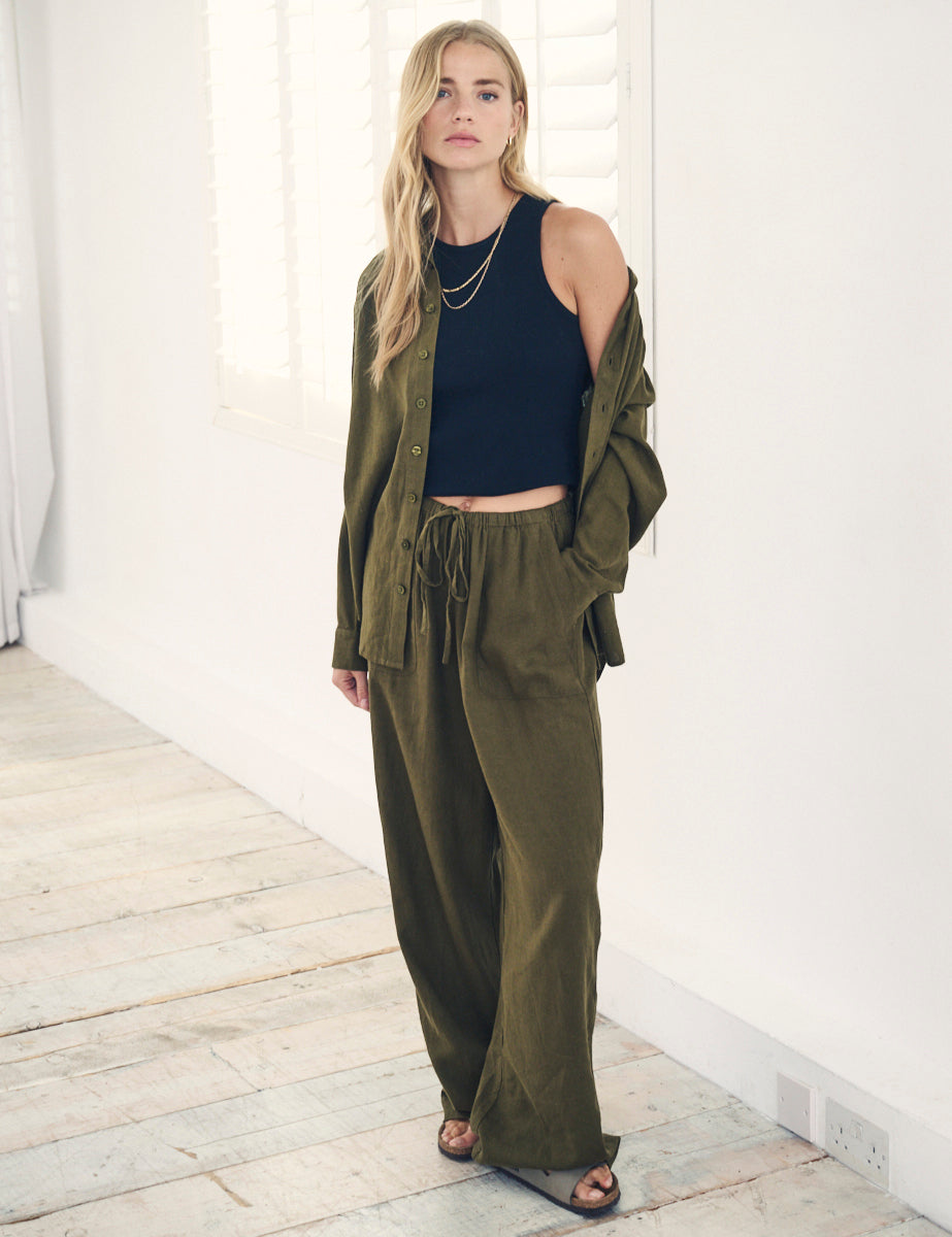 Green Linen-Blend Shona Trousers Green Linen-Blend Shona Trousers