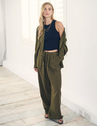 Green Linen-blend Shona Trousers
