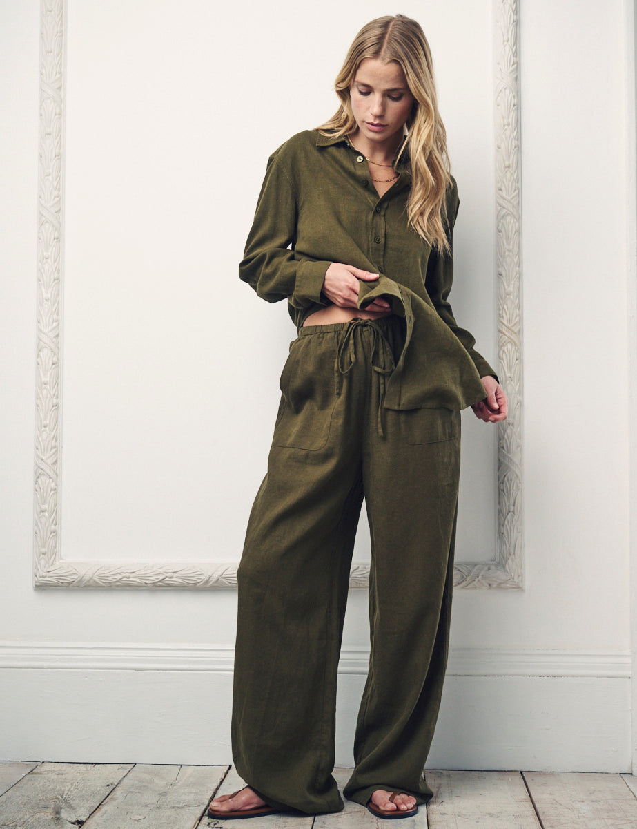 Green Linen-Blend Shona Trousers