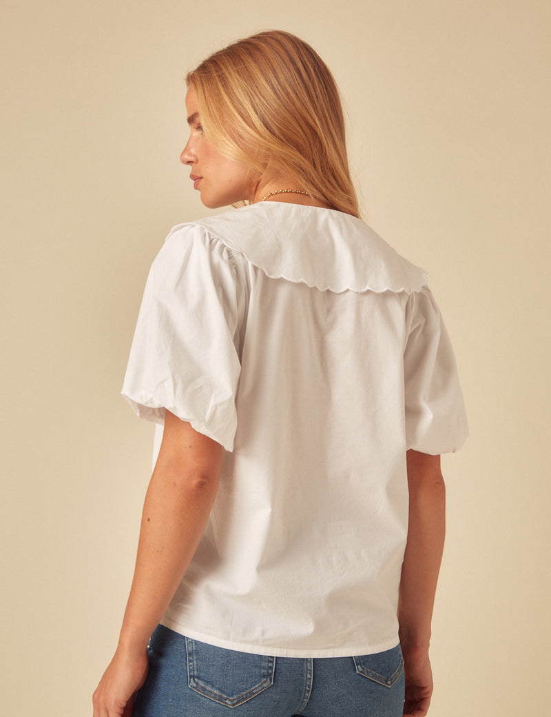 White Puff Sleeve Birdie Blouse