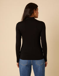 Black Funnel Neck Long Sleeve Top