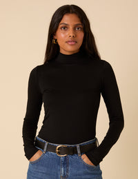Black Funnel Neck Long Sleeve Top