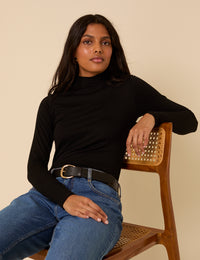 Black Funnel Neck Long Sleeve Top