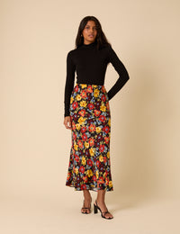 Black Funnel Neck Long Sleeve Top