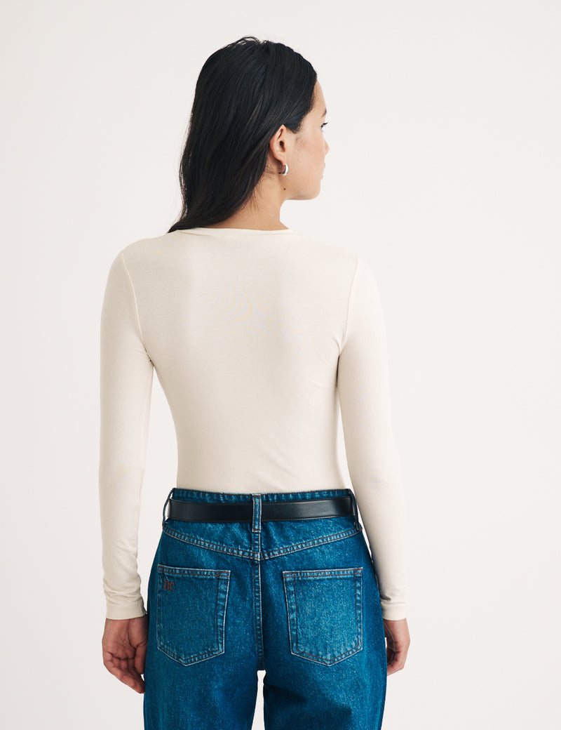 Cream Crew Neck Long Sleeve Top