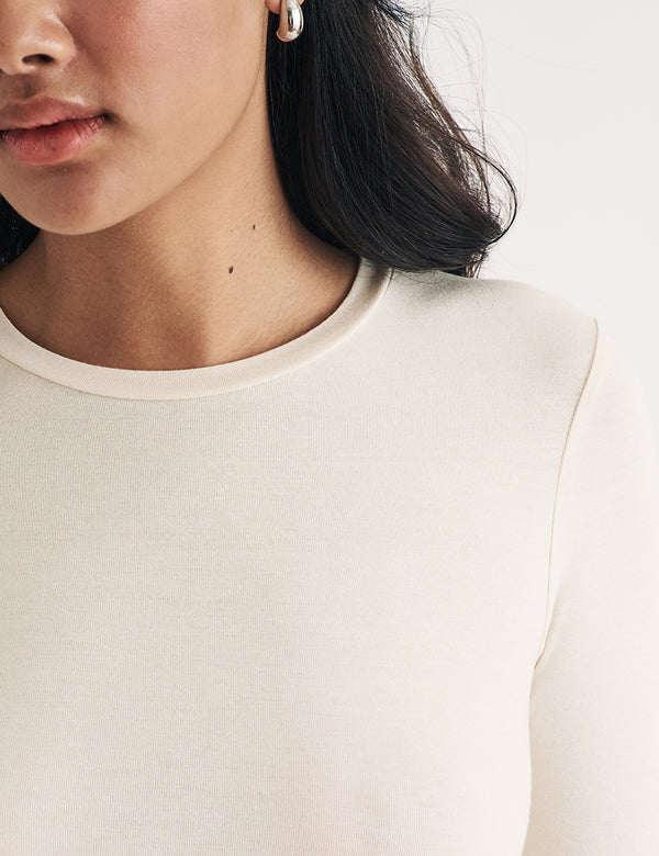 Cream Crew Neck Long Sleeve Top