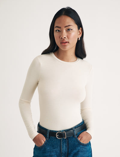 Cream Crew Neck Long Sleeve Top