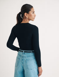 Black Crew Neck Long Sleeve Top