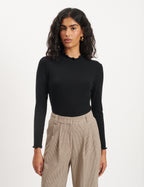 Black Ribbed Funnel Neck Long Sleeve Top