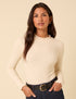 Cream Ribbed Funnel Neck Long Sleeve Top