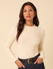Cream Ribbed Funnel Neck Long Sleeve Top