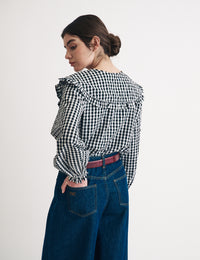 Black Gingham Peter Pan Collar Blouse