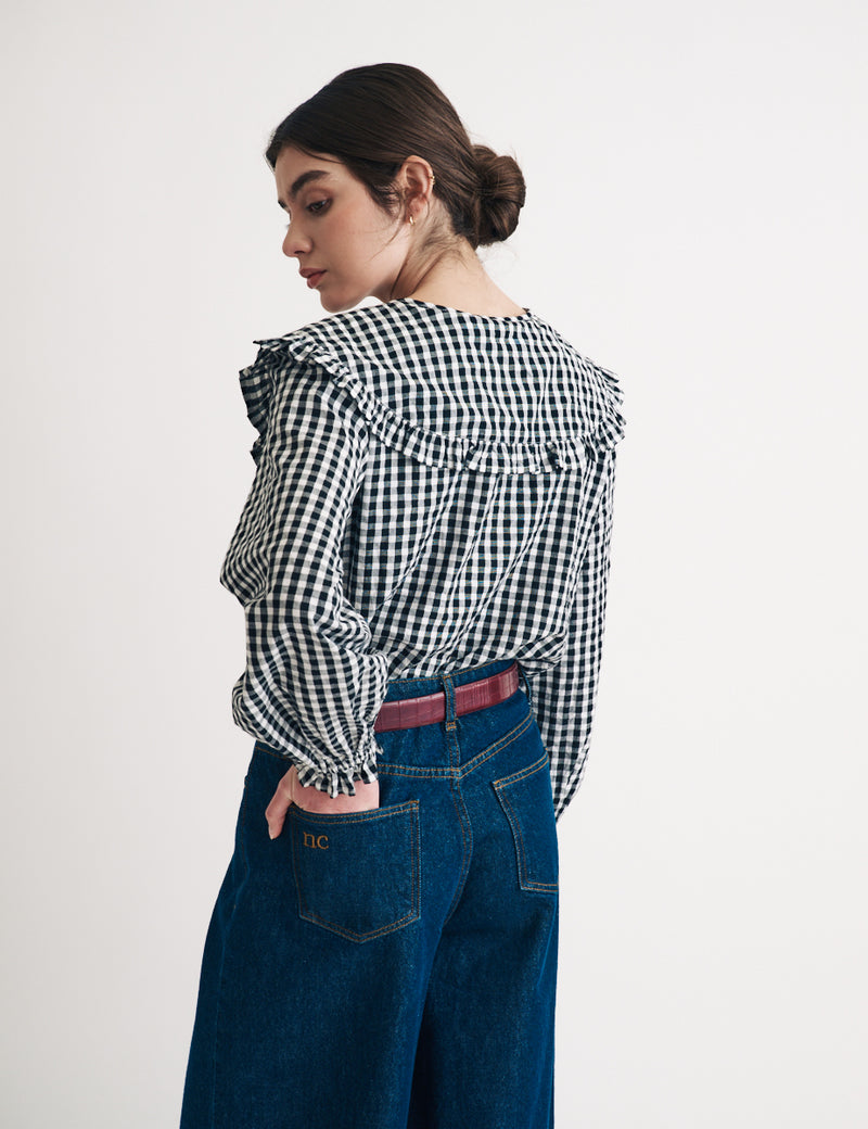 Black Gingham Peter Pan Collar Blouse