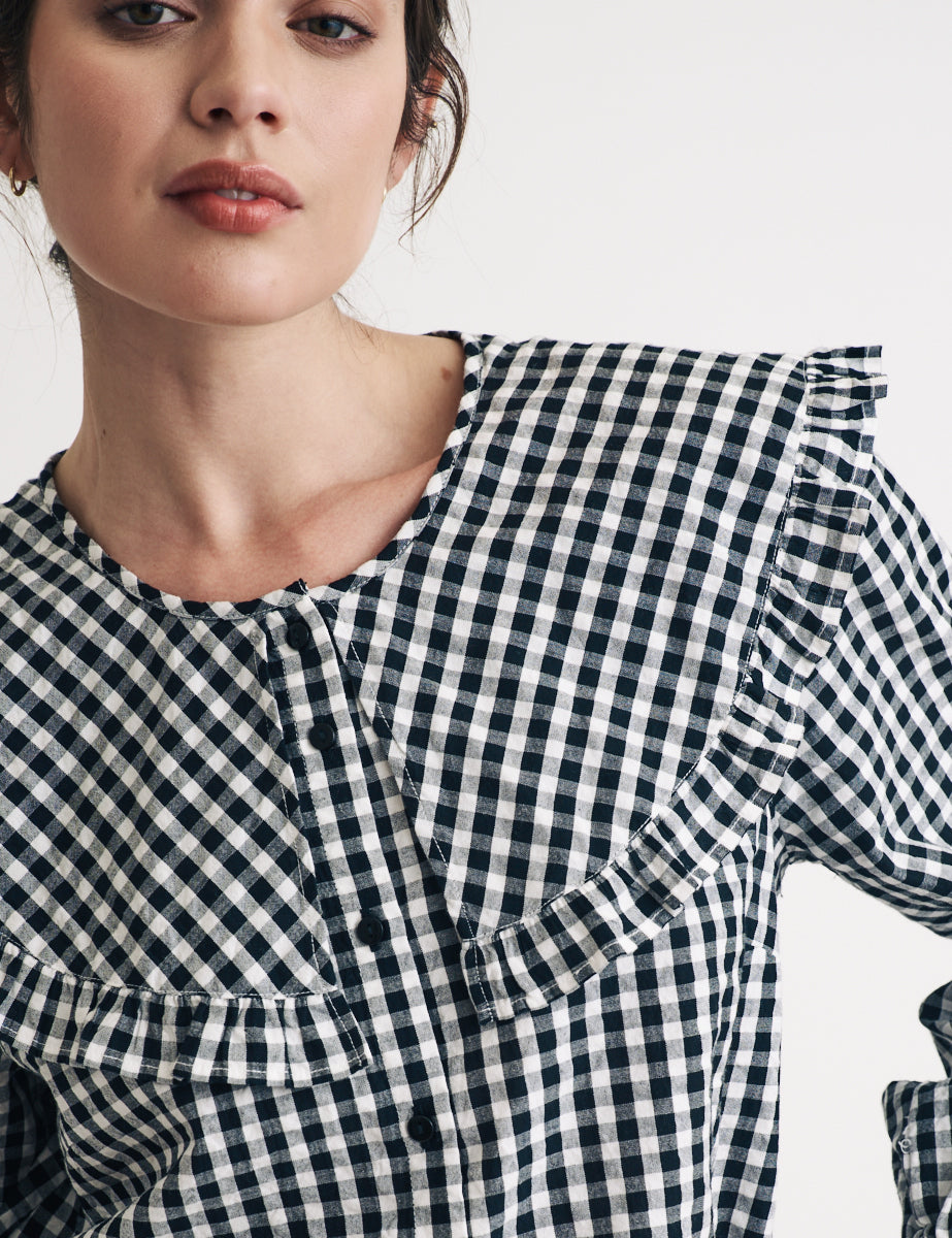 Black Gingham Peter Pan Collar Blouse