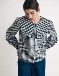 Black Gingham Peter Pan Collar Blouse