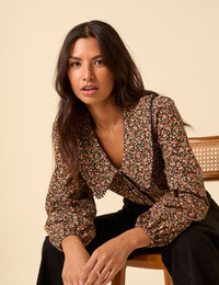 Black Ditsy Floral Peter Pan Collar Blouse