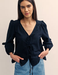 Black Tie Front Bernadetta Blouse