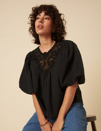 Black Puff Sleeve Top