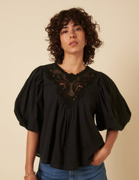 Black Puff Sleeve Top