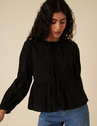 Black Tie Front Blouse