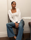 White Seersucker Button Down Blouse