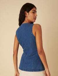 Mid Wash Denim Waist Coat