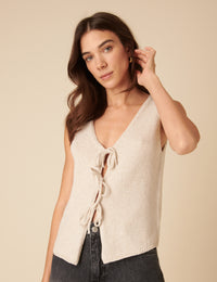 Cream Tie Front Knitted Waistcoat