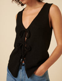 Black Tie Front Knitted Waistcoat