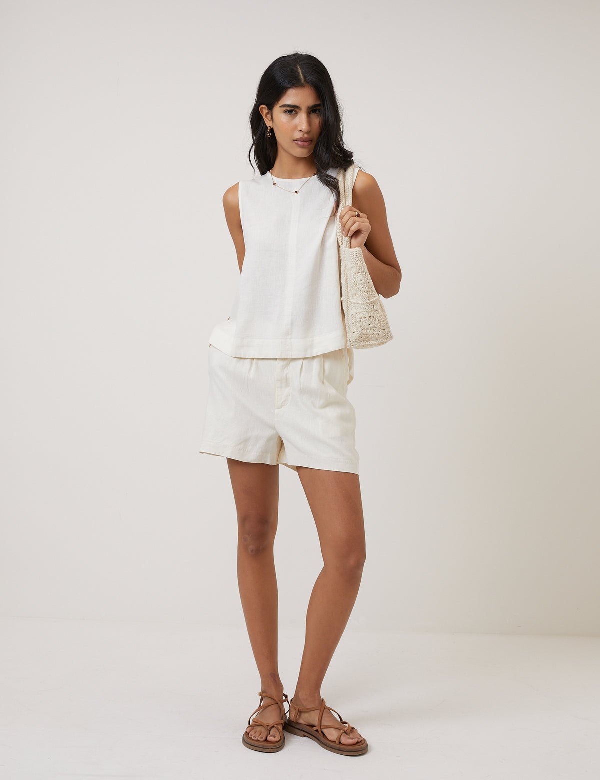 Cream Linen-Blend Swing Top
