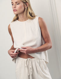 Cream Linen-blend Swing Top