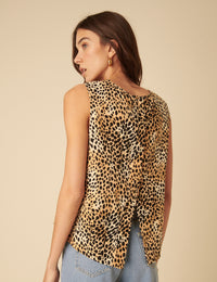 Leopard Linen-blend Swing Top