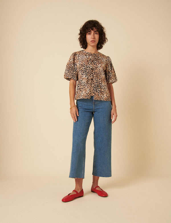 Leopard Print Tie Front Top