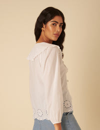 White Tie Front Broderie Anglaise Blouse