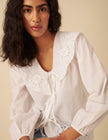 White Tie Front Broderie Anglaise Blouse