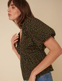 Black Floral Short Sleeve Top