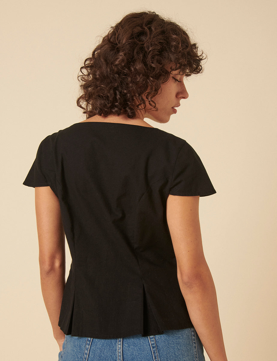 Black Tailored Pleated Blouse