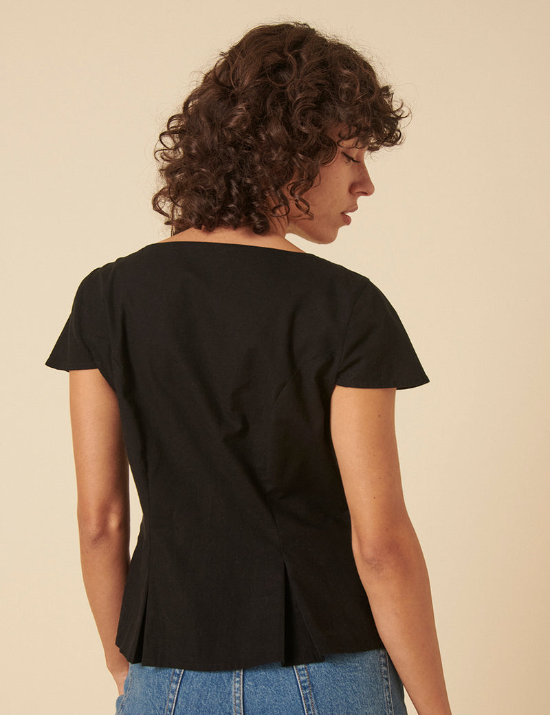 Black Tailored Pleated Blouse