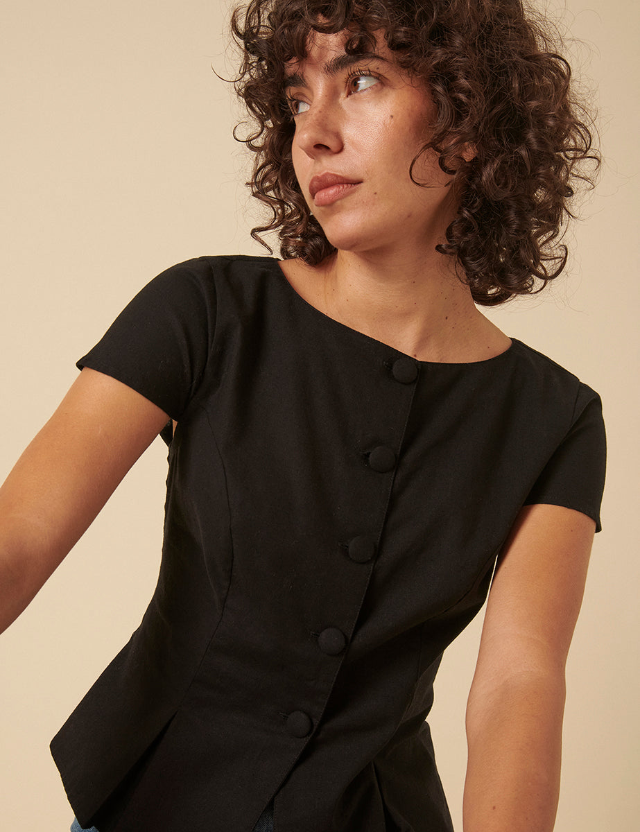 Black Tailored Pleated Blouse
