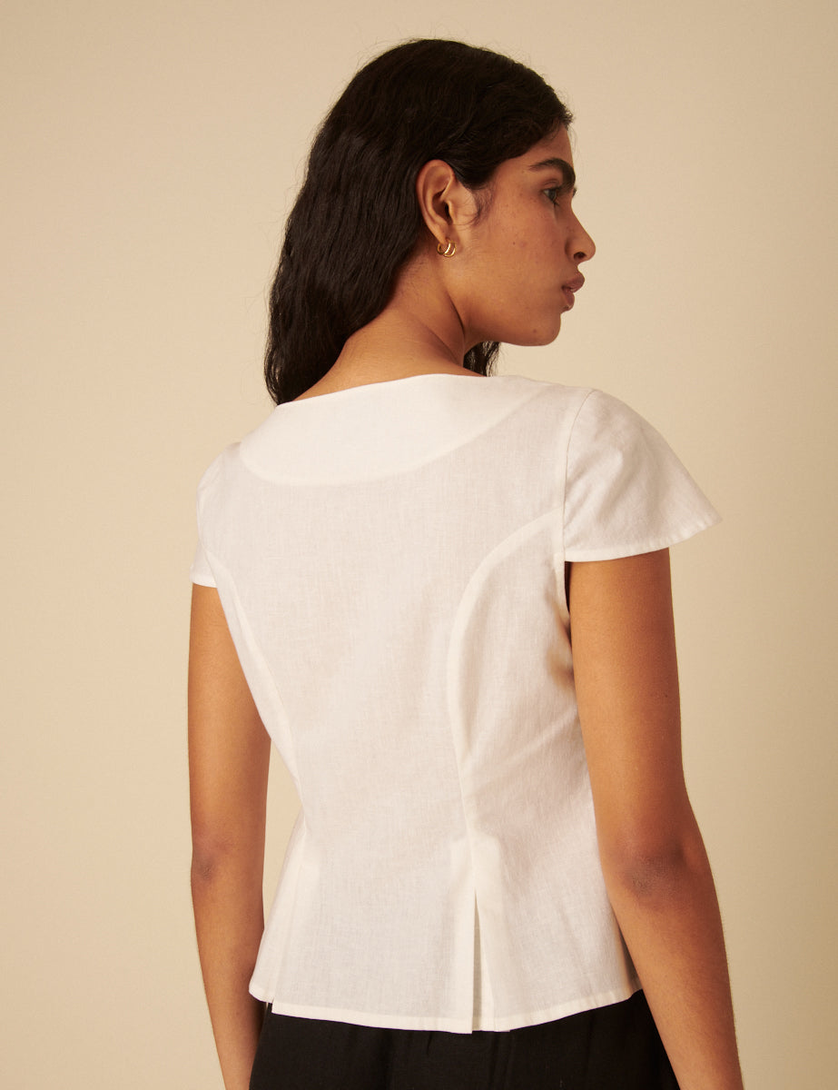 White Tailored Pleated Blouse