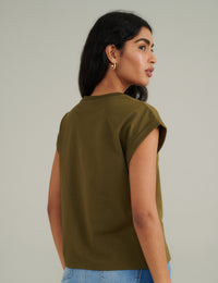 Khaki Green Cap Sleeve T-Shirt