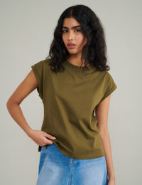 Khaki Green Cap Sleeve T-Shirt