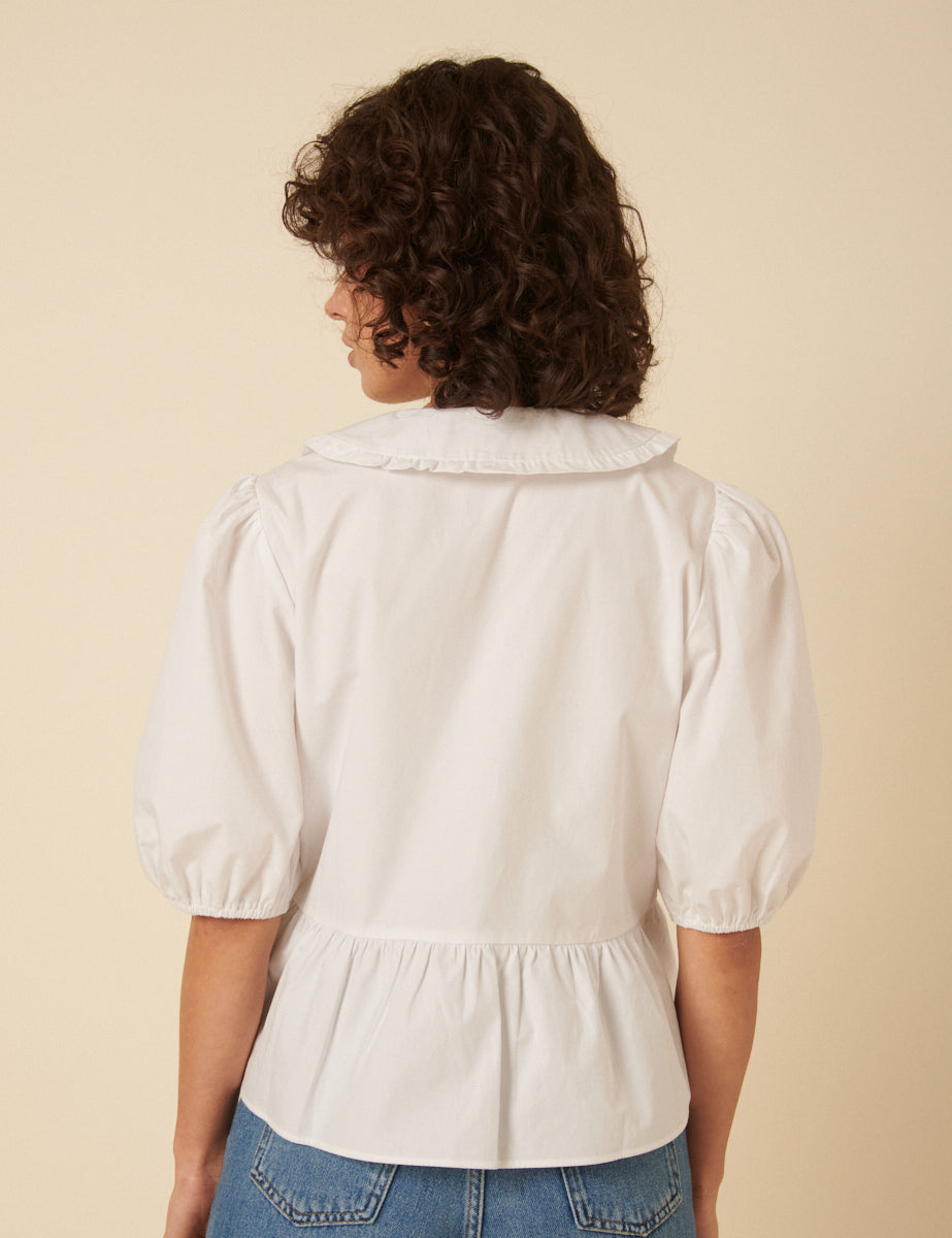 White Puff Sleeve Tie Front Blouse