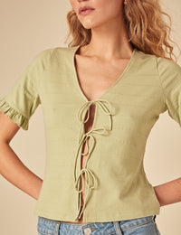 Green Tie Front Jersey Top