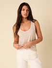 White And Beige Linen-Blend Scoop Neck Vest Top