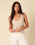 White And Beige Linen-Blend Scoop Neck Vest Top