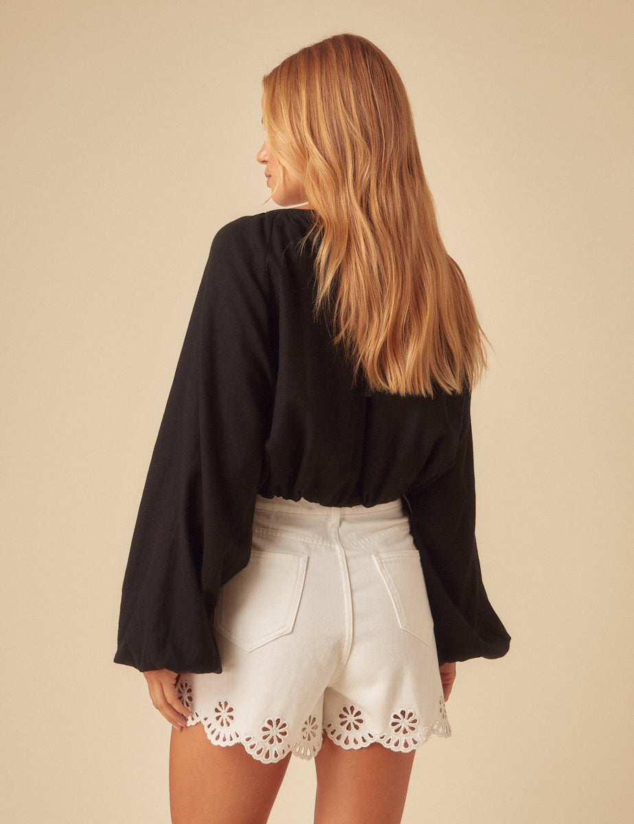 White Denim Broderie Shorts