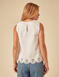 White Denim Broderie Swing Top