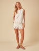White Denim Broderie Shorts