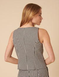 Black Slash Neck Gingham Waistcoat
